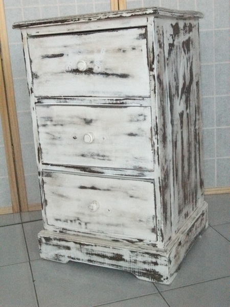 CASSETTIERA TEAK MASSELLO SHABBY CHIC DECAPATO BIANCO MJ026